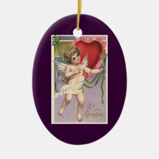  Victoriaans Valentijnsdag Cupid met hart Keramisch Ornament (Voorkant)