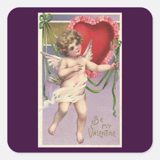  Victoriaans Valentijnsdag Cupid met hart Vierkante Sticker (Voorkant)