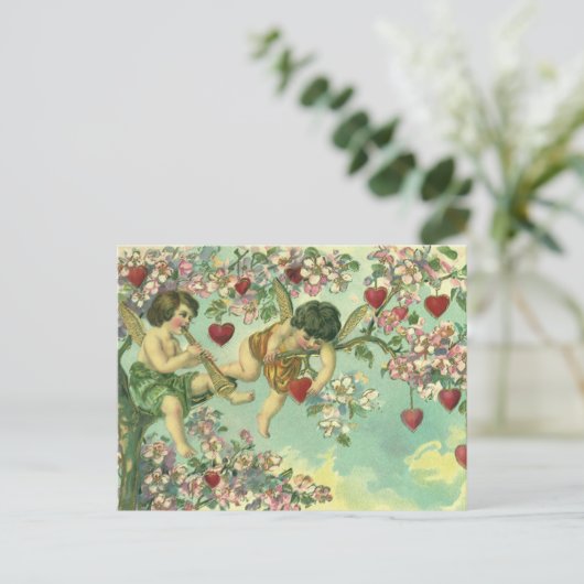  Victoriaans Valentijnsdag Cupids Hartstructuur Feestdagenkaart (Staand voorkant)