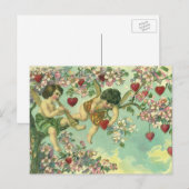  Victoriaans Valentijnsdag Cupids Hartstructuur Feestdagenkaart (Voorkant / Achterkant)