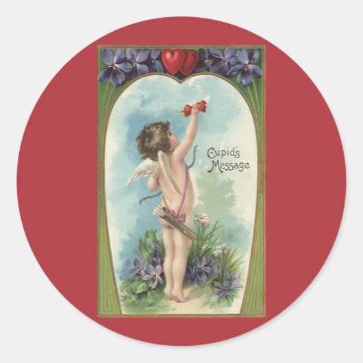 Victoriaans Valentijnsdag, Cupid's Message Ronde Sticker (Voorkant)