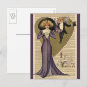  Victoriaans Valentijnsdag, dame in Paars Feestdagenkaart (Voorkant / Achterkant)