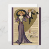  Victoriaans Valentijnsdag, dame in Paars Feestdagenkaart (Voorkant / Achterkant)