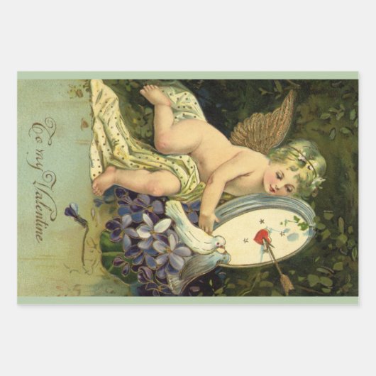 Victoriaans Valentijnsdag,  Engel Tortelduifjes Inpakpapier Vel (Voorkant 3)