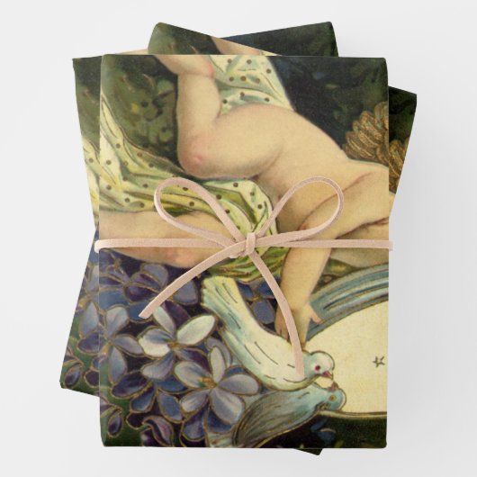 Victoriaans Valentijnsdag, Engel Tortelduifjes Inpakpapier Vel (In situ)