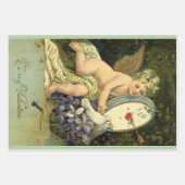 Victoriaans Valentijnsdag,  Engel Tortelduifjes Inpakpapier Vel (Voorkant)