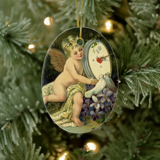 Victoriaans Valentijnsdag, Engel Tortelduifjes Keramisch Ornament (Boom)