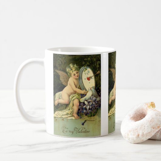 Victoriaans Valentijnsdag,  Engel Tortelduifjes Koffiemok (Met donut)