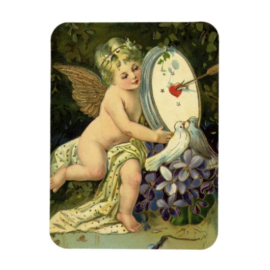 Victoriaans Valentijnsdag,  Engel Tortelduifjes Magneet (Verticaal)