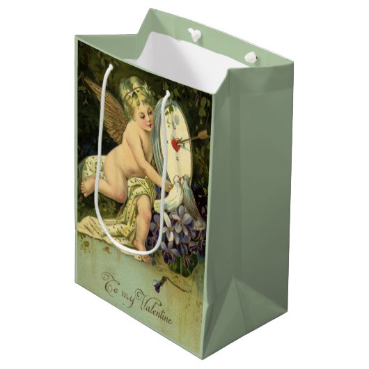 Victoriaans Valentijnsdag,  Engel Tortelduifjes Medium Cadeauzakje (Voorkant Gekanteld)