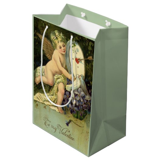 Victoriaans Valentijnsdag,  Engel Tortelduifjes Medium Cadeauzakje (Achterkant Gekanteld)