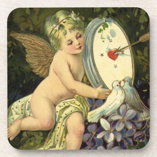 Victoriaans Valentijnsdag,  Engel Tortelduifjes Onderzetter (Voorkant)