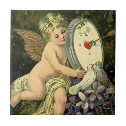 Victoriaans Valentijnsdag, Engel Tortelduifjes Tegeltje (Voorkant)