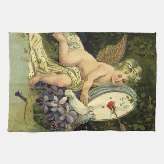 Victoriaans Valentijnsdag, Engel Tortelduifjes Theedoek (Horizontaal)