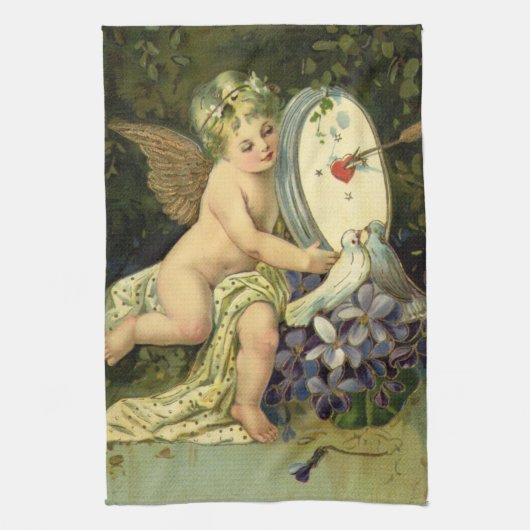 Victoriaans Valentijnsdag, Engel Tortelduifjes Theedoek (Verticaal)