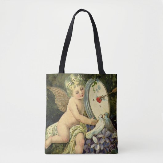 Victoriaans Valentijnsdag, Engel Tortelduifjes Tote Bag (Voorkant)