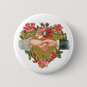 Victoriaans Valentijnsdag, Hands w Flowers Ronde Button 5,7 Cm