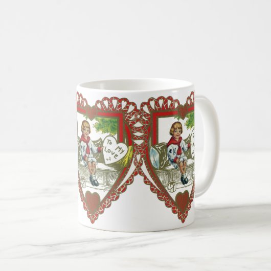  Victoriaans Valentijnsdag, jongen in hart Koffiemok (Voorkant rechts)