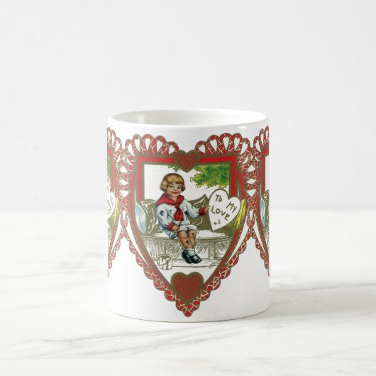  Victoriaans Valentijnsdag, jongen in hart Koffiemok (Center)