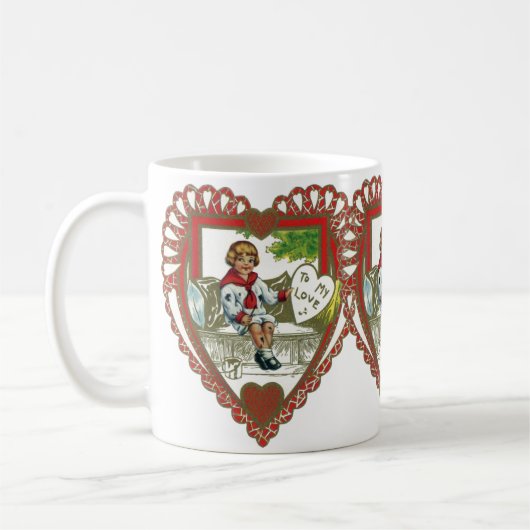  Victoriaans Valentijnsdag, jongen in hart Koffiemok (Links)