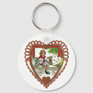  Victoriaans Valentijnsdag, jongen in hart Sleutelhanger