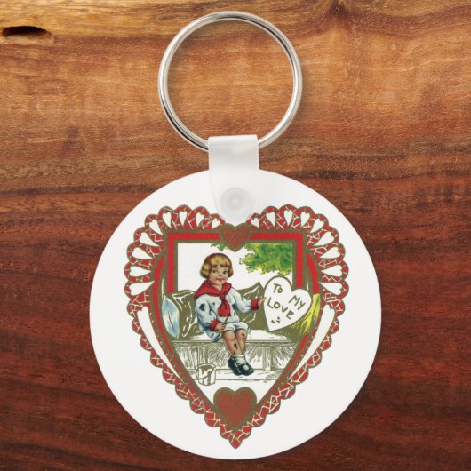  Victoriaans Valentijnsdag, jongen in hart Sleutelhanger (Voorkant)