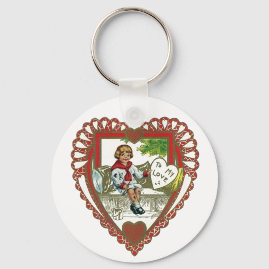  Victoriaans Valentijnsdag, jongen in hart Sleutelhanger (Achterkant)