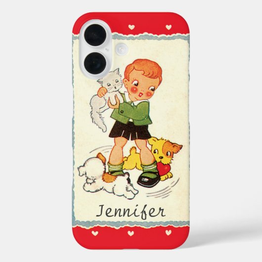  Victoriaans Valentijnsdag jongen, katten en honde Case-Mate iPhone Case (Achterkant)