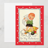 Victoriaans Valentijnsdag jongen, katten en honde Feestdagenkaart (Voorkant / Achterkant)