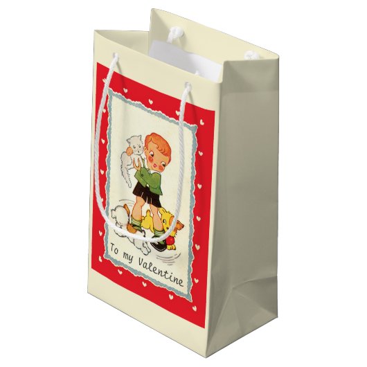  Victoriaans Valentijnsdag jongen, katten en honde Klein Cadeauzakje (Achterkant Gekanteld)