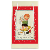  Victoriaans Valentijnsdag jongen, katten en honde Klein Cadeauzakje (Voorkant)