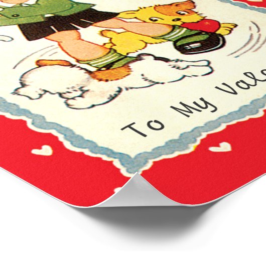  Victoriaans Valentijnsdag jongen, katten en honde Poster (Hoek)