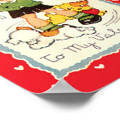 Victoriaans Valentijnsdag jongen, katten en honde Poster (Hoek)