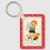  Victoriaans Valentijnsdag jongen, katten en honde Sleutelhanger (Voorkant)