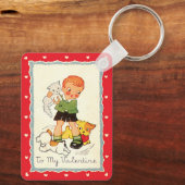  Victoriaans Valentijnsdag jongen, katten en honde Sleutelhanger (Achterkant)