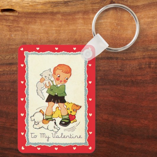  Victoriaans Valentijnsdag jongen, katten en honde Sleutelhanger (Achterkant)