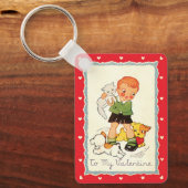 Victoriaans Valentijnsdag jongen, katten en honde Sleutelhanger (Voorkant)