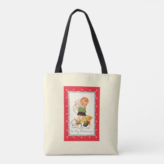  Victoriaans Valentijnsdag jongen, katten en honde Tote Bag (Achterkant)