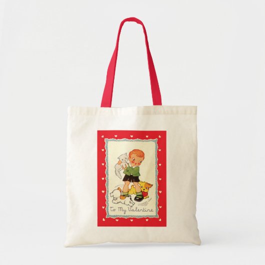  Victoriaans Valentijnsdag jongen, katten en honde Tote Bag (Voorkant)