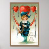  Victoriaans Valentijnsdag, jongen met hart Poster (Voorkant)