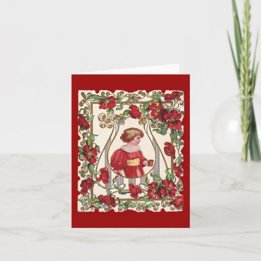  Victoriaans Valentijnsdag Kind met Rozen Feestdagen Kaart (Voorkant)