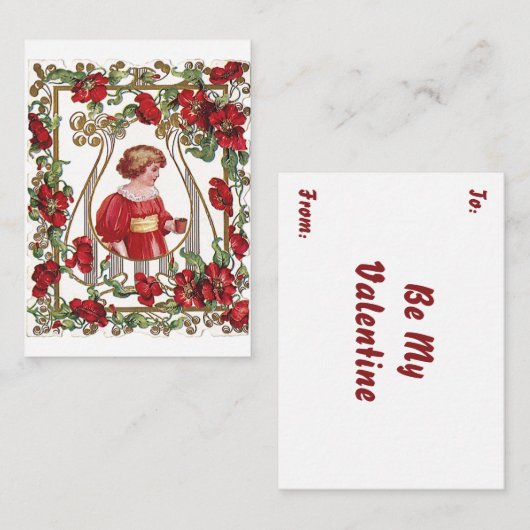  Victoriaans Valentijnsdag Kind met Rozen Notitiekaartje (Voorkant / Achterkant)