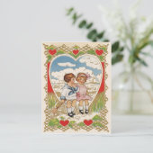  Victoriaans Valentijnsdag Kinderen in het hart Feestdagenkaart (Staand voorkant)