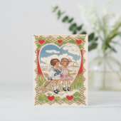  Victoriaans Valentijnsdag Kinderen in het hart Feestdagenkaart (Staand voorkant)