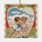 Victoriaans Valentijnsdag Kinderen in het hart Keramisch Ornament (Voorkant)