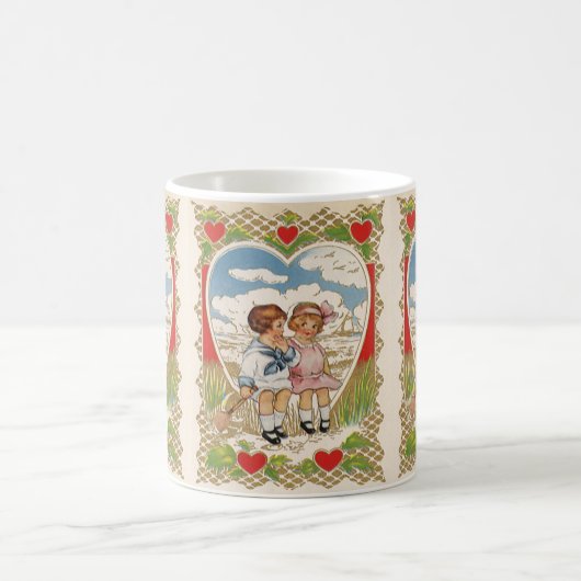 Victoriaans Valentijnsdag Kinderen in het hart Koffiemok (Center)