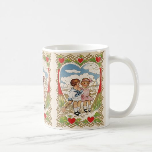  Victoriaans Valentijnsdag Kinderen in het hart Koffiemok (Rechts)
