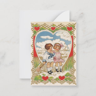 Victoriaans Valentijnsdag Kinderen in het hart Notitiekaartje