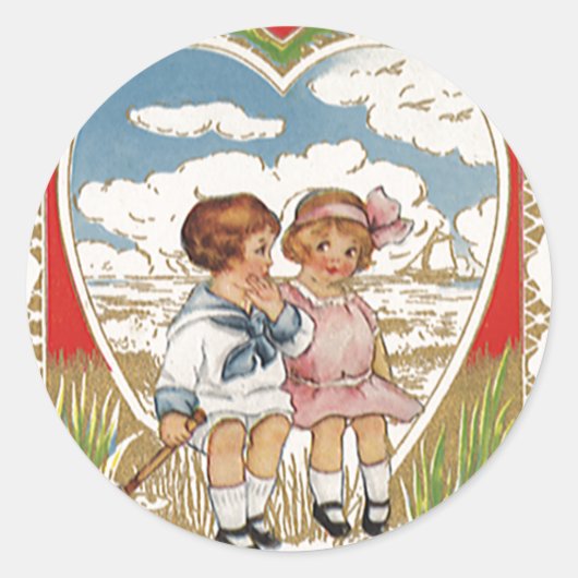  Victoriaans Valentijnsdag Kinderen in het hart Ronde Sticker (Voorkant)