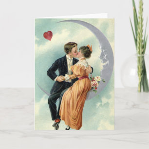 Victoriaans Valentijnsdag Kiss on the Moon Feestdagen Kaart